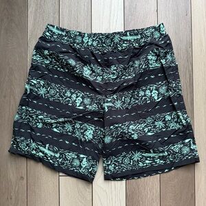 Men's Black and Green Floral Athletic Shorts